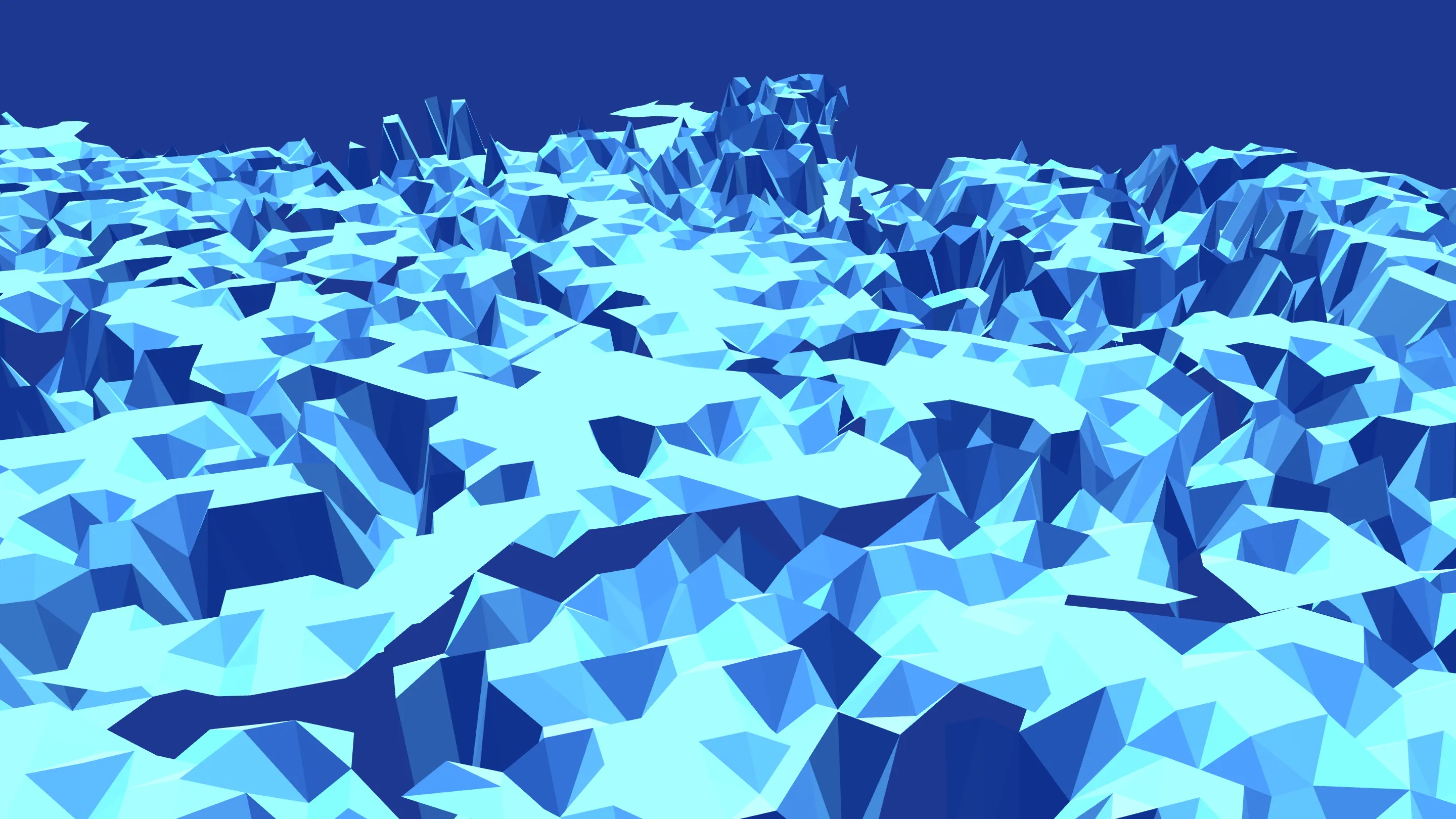 A low-angle view across the 3D surface of Berlin’s broadband coverage: pale-blue and cyan facets rise and fall over the city against a deep blue background